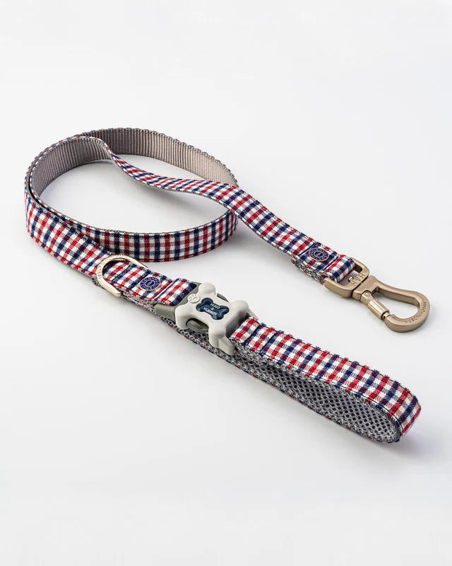 Laisse en tissu à carreaux bleu et rouge 120 cm - Hugo&Hudson