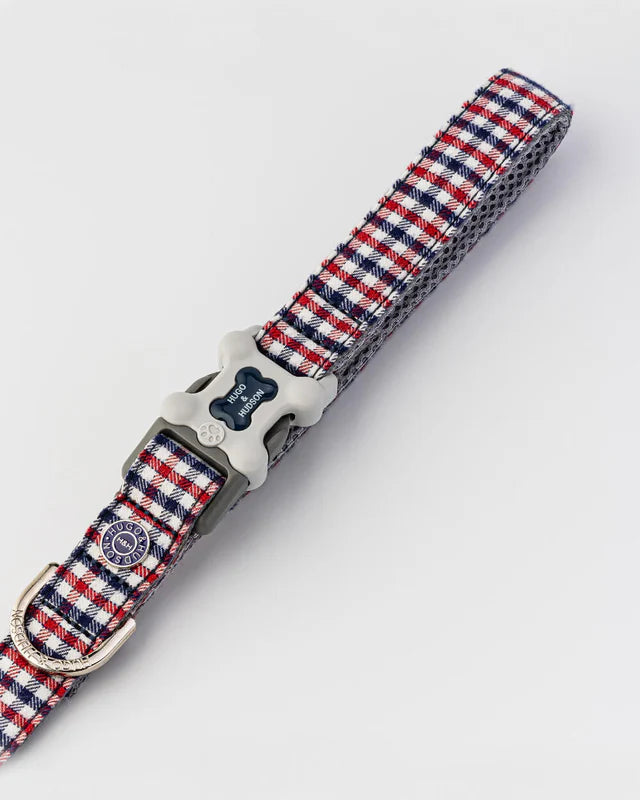 Laisse en tissu à carreaux bleu et rouge 120 cm - Hugo&Hudson