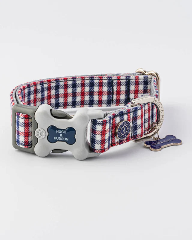 Collier en tissu à carreaux bleu et rouge - Hugo&Hudson