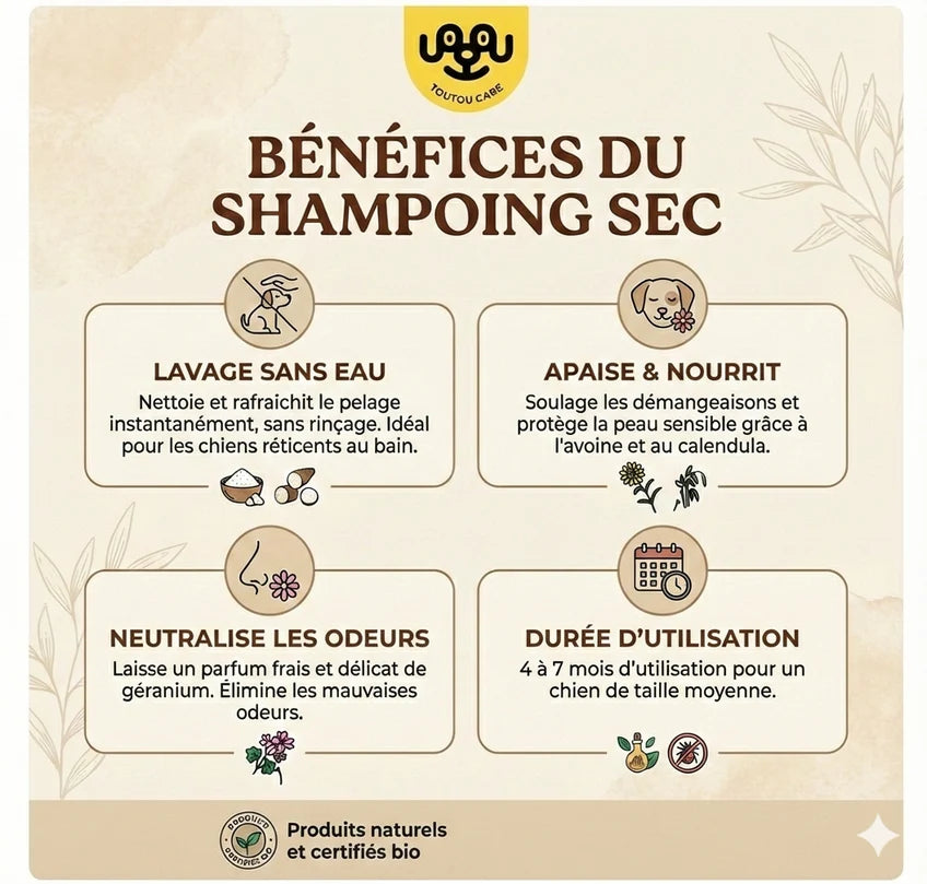 Shampoing sec certifié bio - Toutou.care