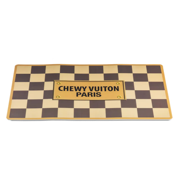 Tapis pour gamelles Chewy Vuiton à carreaux beiges - Haute Diggity Dog