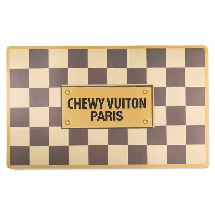 Tapis pour gamelles Chewy Vuiton à carreaux beiges - Haute Diggity Dog