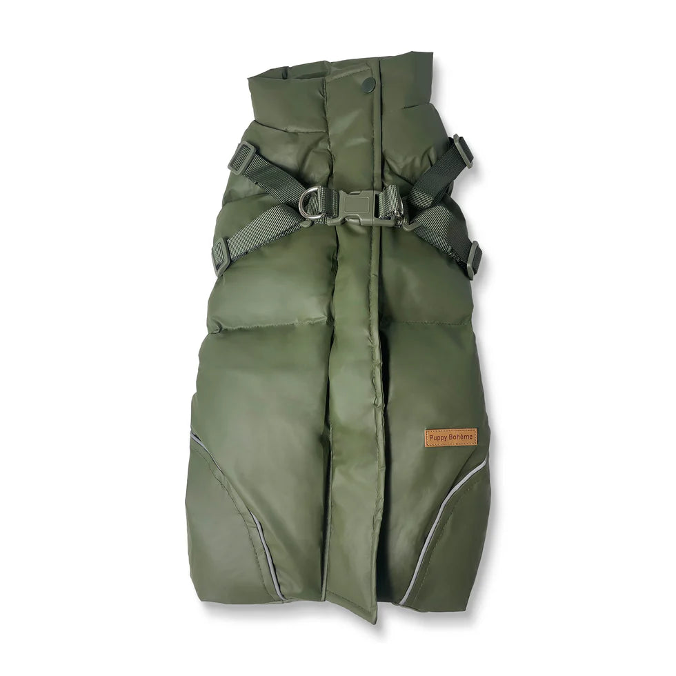 Veste d'hiver avec harnais Vert forêt - Puppy Bohème