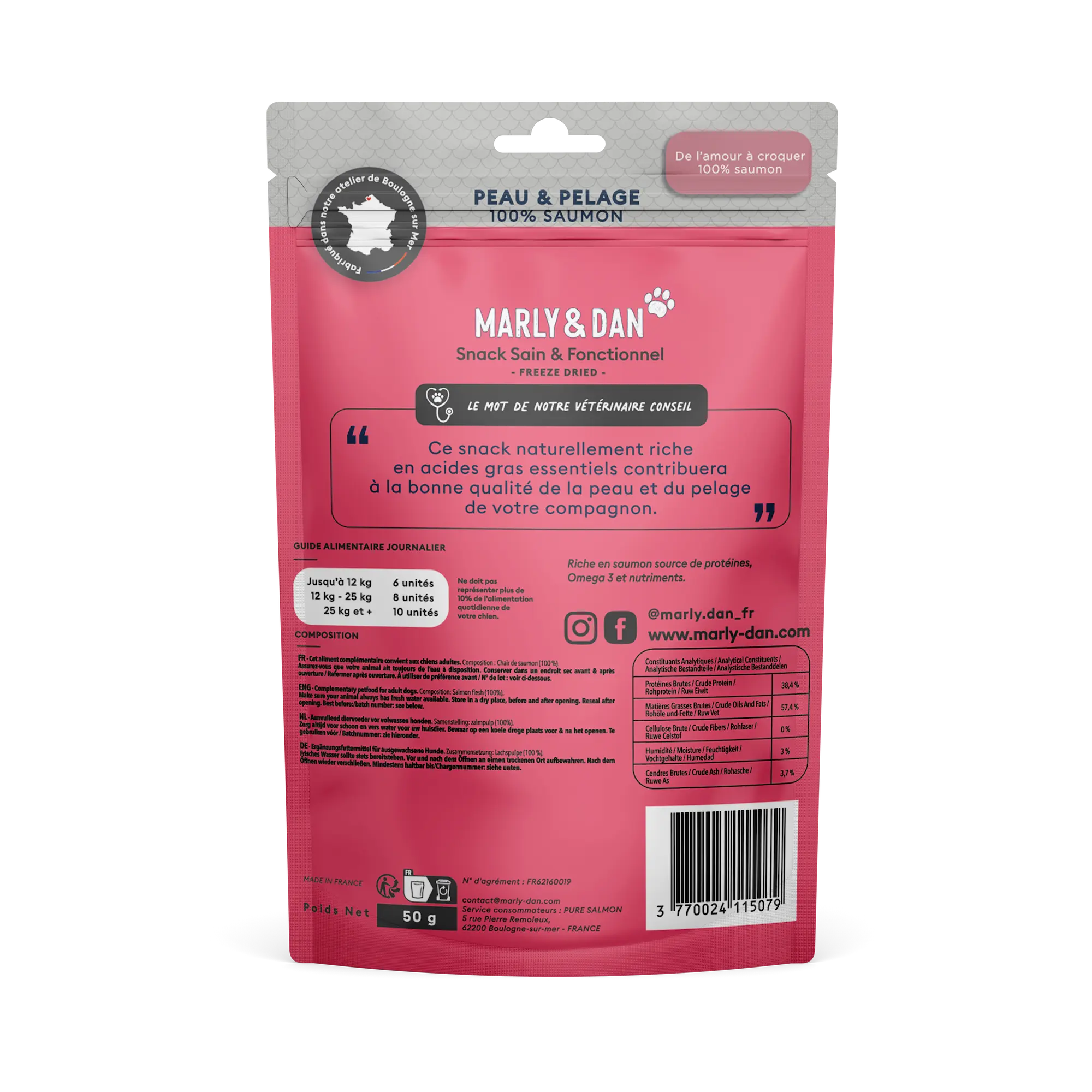 Peau & Pelage 100% saumon pour chien - Marly&Dan